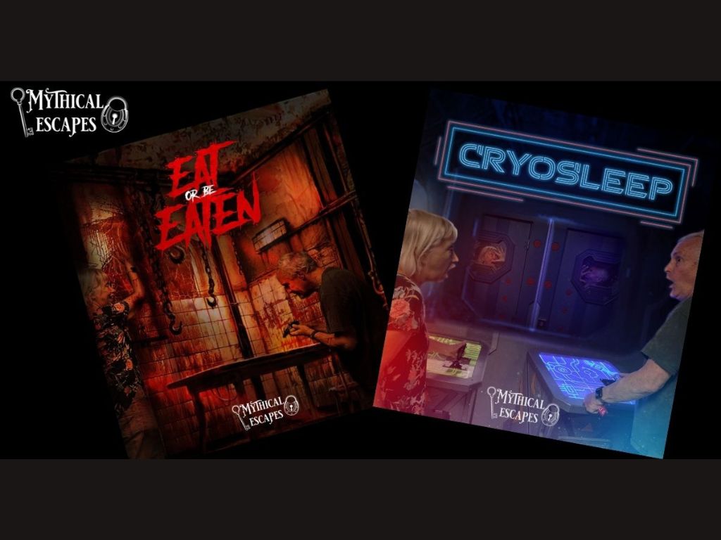Posters for Eat or Be Eaten and Cryosleep, showing horror and science-fiction room settings.