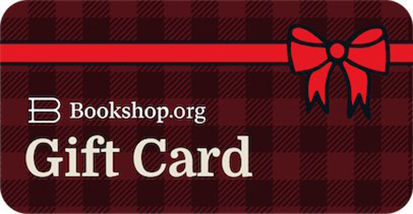 Bookshop.org gift card with a red plaid design and ribbon.